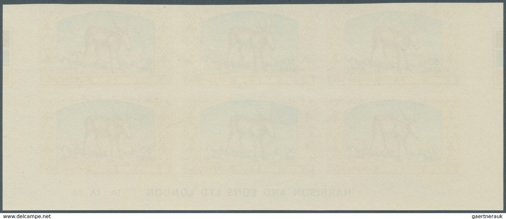 09183 Jordanien: 1967, Animals, imperforate, complete set of six values as marginal plate blocks of six, u