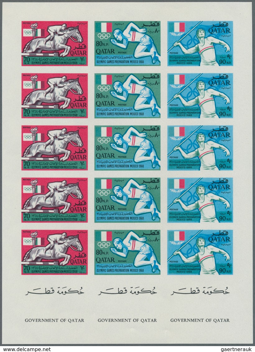 09198 Katar / Qatar: 1966, Olympic Games Mexico Imperforate, Two Complete Sheets With Five Sets, Unmounted - Qatar