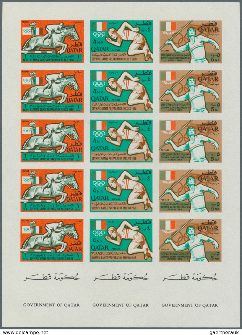 09198 Katar / Qatar: 1966, Olympic Games Mexico Imperforate, Two Complete Sheets With Five Sets, Unmounted - Qatar