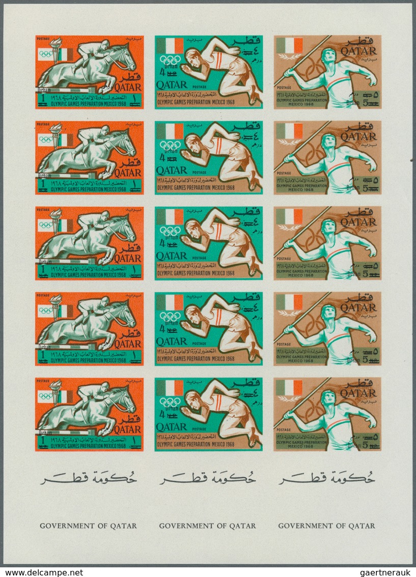 09200 Katar / Qatar: 1966, Olympic Games Mexico Revaluation Overprints, Imperforate Issue, Two Complete Sh - Qatar