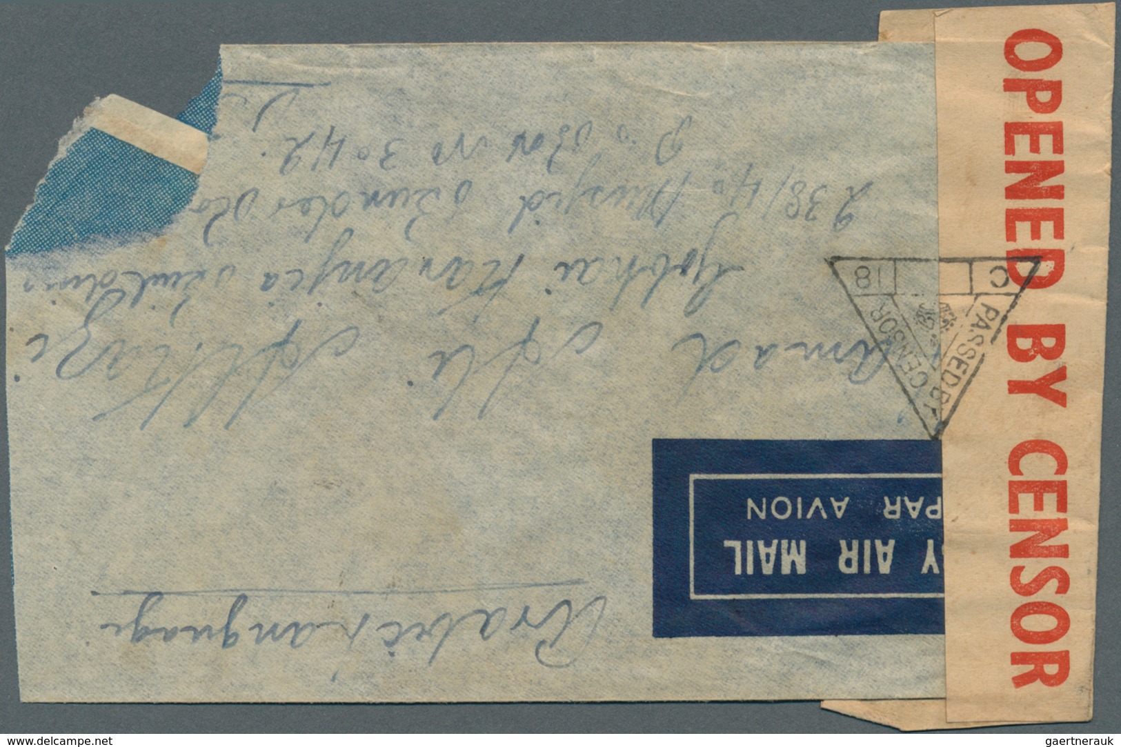 09239 Kuwait: 1941, India 3pi. Slate And Kuwait 2a. Vermilion On Reverse Of Airmail Cover Oblit. By C.d.s. - Koweït