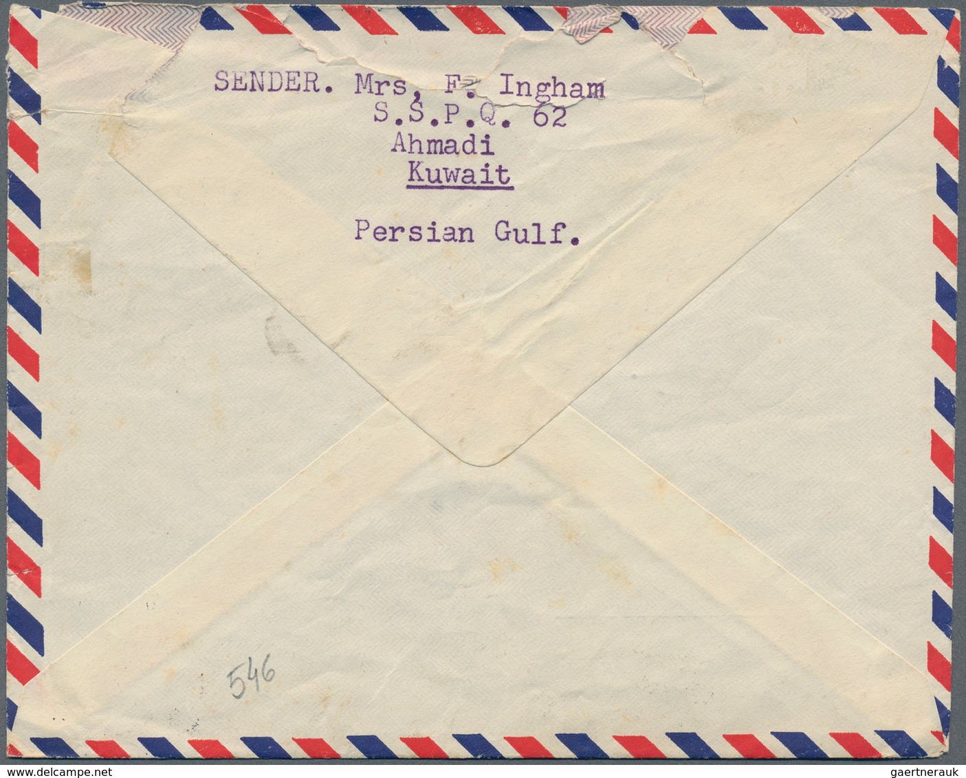 09242A Kuwait: 1950, 3 A On 3 D Purple, Horizontal Pair On Airmail Cover From KUWAIT, 20 MY 50, To Gentofte - Kuwait