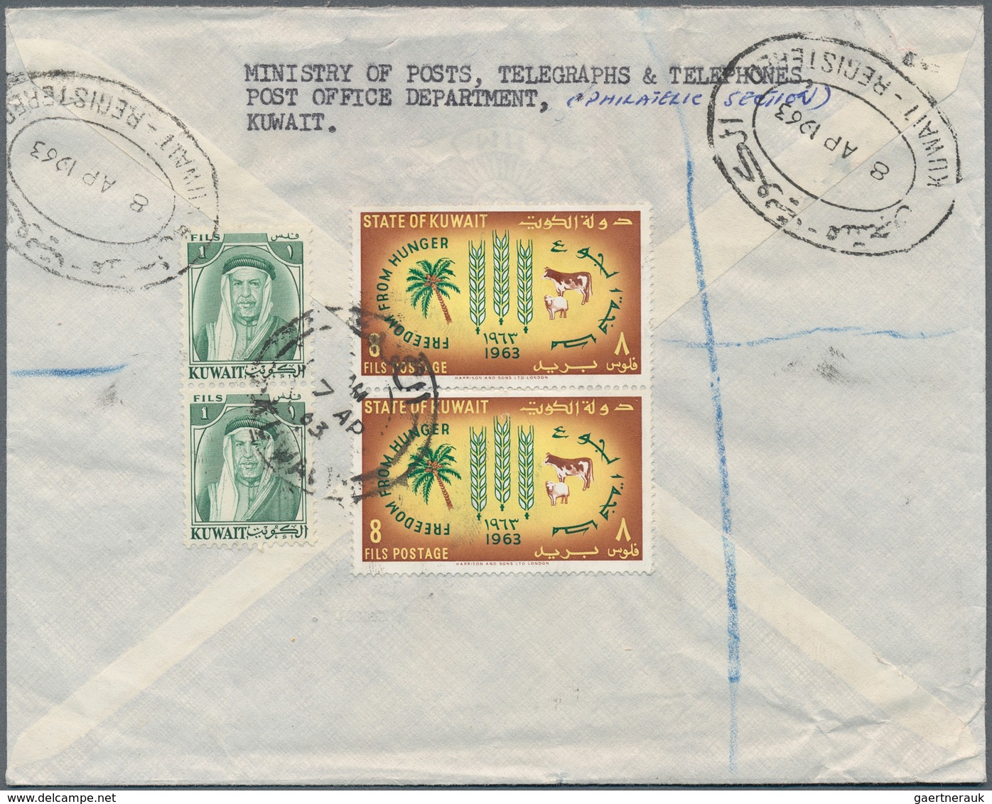 09248 Kuwait: 1963, Freedom From Hunger, Complete Set Together With 2 X 8 F Stamp From The Same Issue And - Koweït