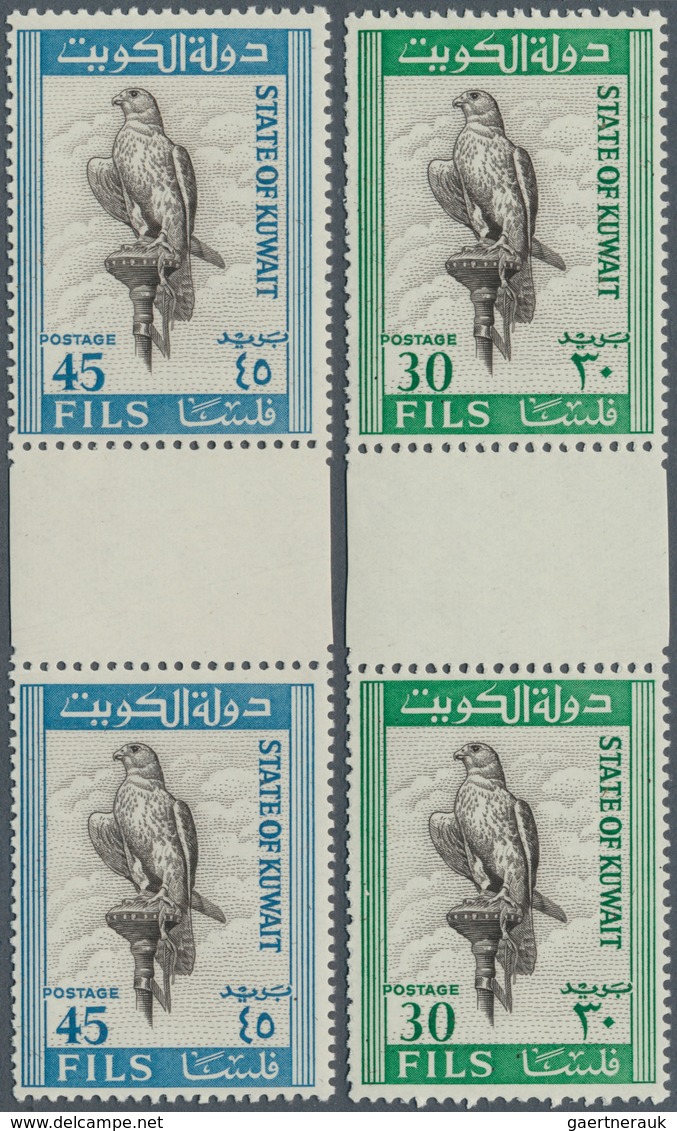 09250 Kuwait: 1965. Complete FALCON Set (8 Values) In Vertical Gutter Pairs. Mint, NH. (Mi #285/92) - Kuwait