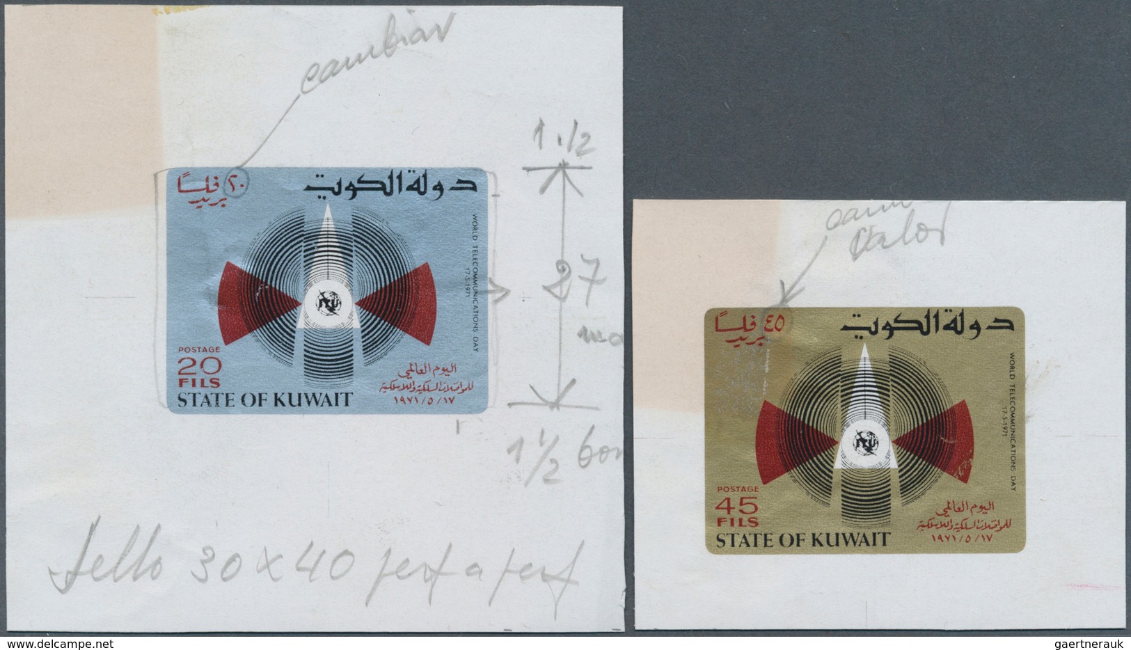 09261 Kuwait: 1971, World Telecommunications Day. Both Values In Issued Colors In Larger-than-issued Size. - Kuwait