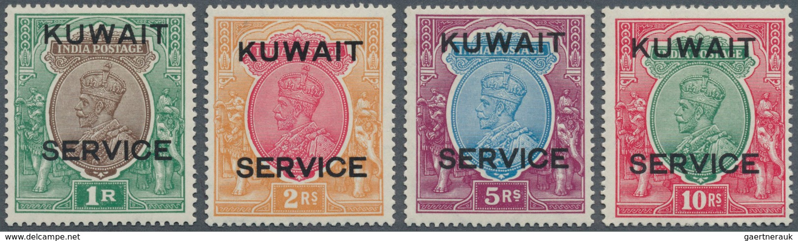 09323 Kuwait - Dienstmarken: 1929, India KGV Four Diff. Stamps 1r. To 10r. With Black Opt. 'KUWAIT / SERVI - Kuwait