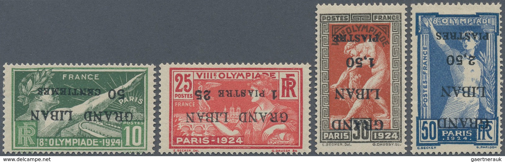 09346 Libanon: 1924, Olympic Games, Complete Set Of Four Values With Inverted Overprints, Mint O.g. Previo - Liban