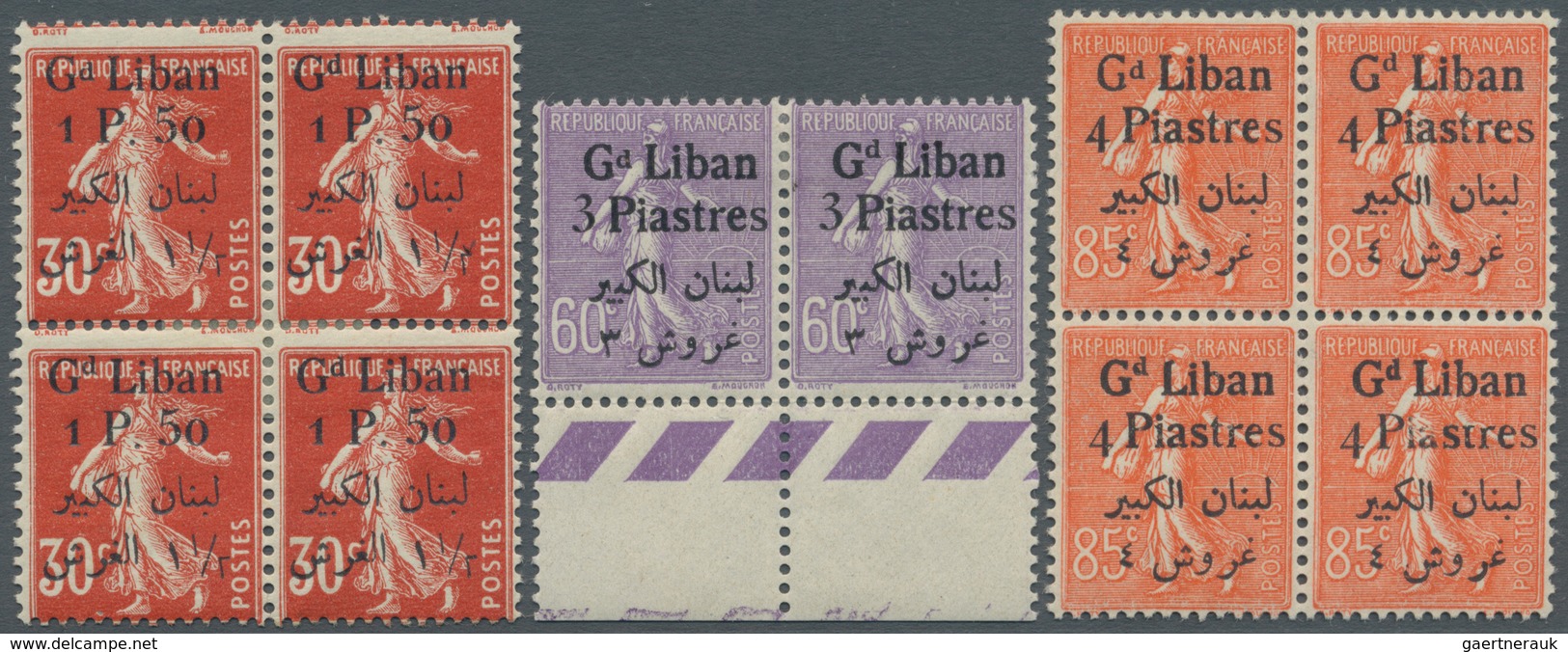 09349 Libanon: 1924/1925, Bilingual Overprints, Ten Values As Horiz. Pair (8) Resp. Block Of Four (2), One - Liban