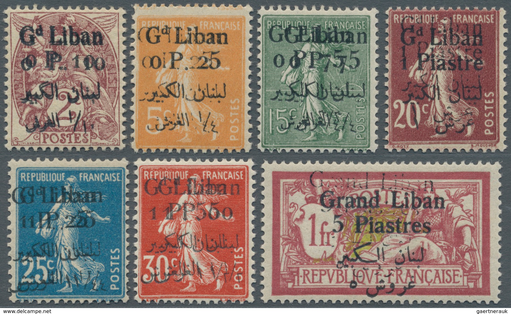 09350 Libanon: 1924, Bilingual Overprints, Seven Values With Double Surcharge (of Various Occurrences), Mi - Liban