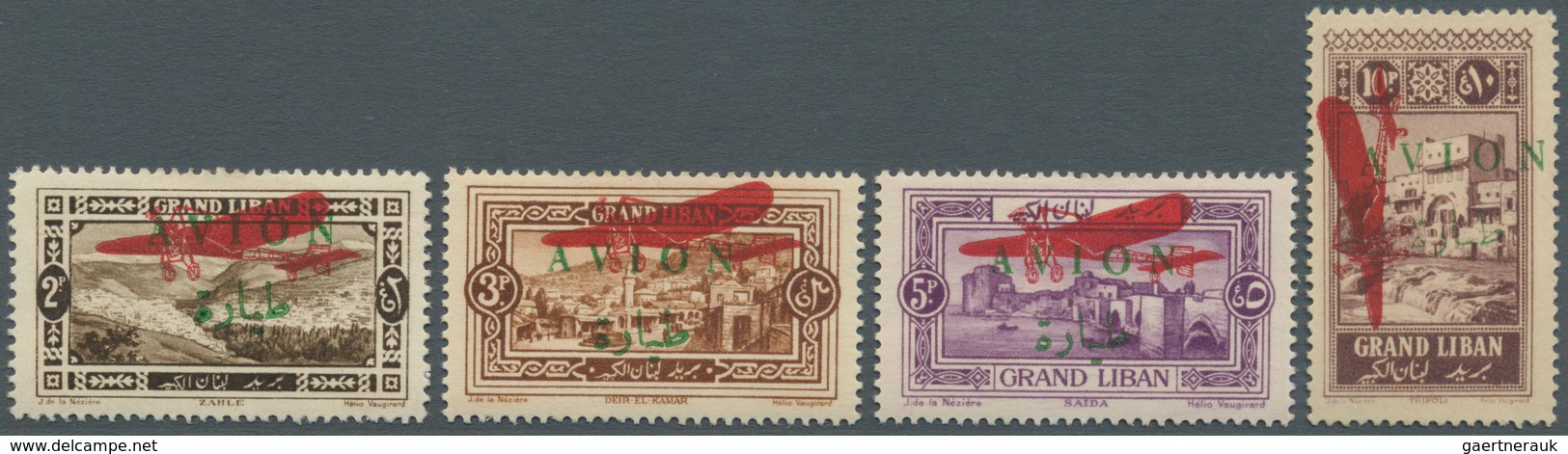 09352 Libanon: 1925, Airmails, Carmine "Plane" Surcharge On Green "AVION" Overprints, Not Isused, Complete - Libanon