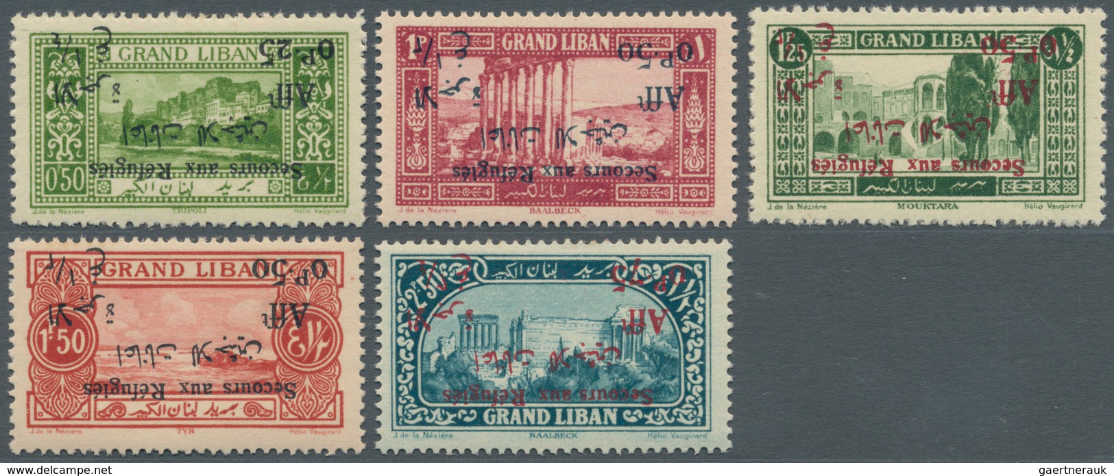 09356 Libanon: 1926, War Refugee Relief, Group Of Five Values With Inverted Overprint, Unmounted Mint. Mau - Liban