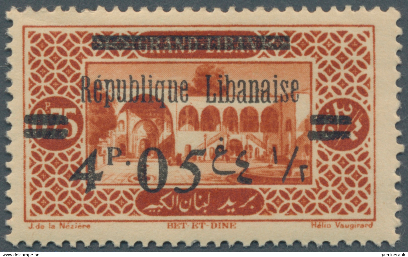 09363 Libanon: 1927, 4.50pi. On 0.75pi. Brownish Red Showing "4.05pi.", Unmounted Mint. Maury 90e, 468,- ? - Libanon