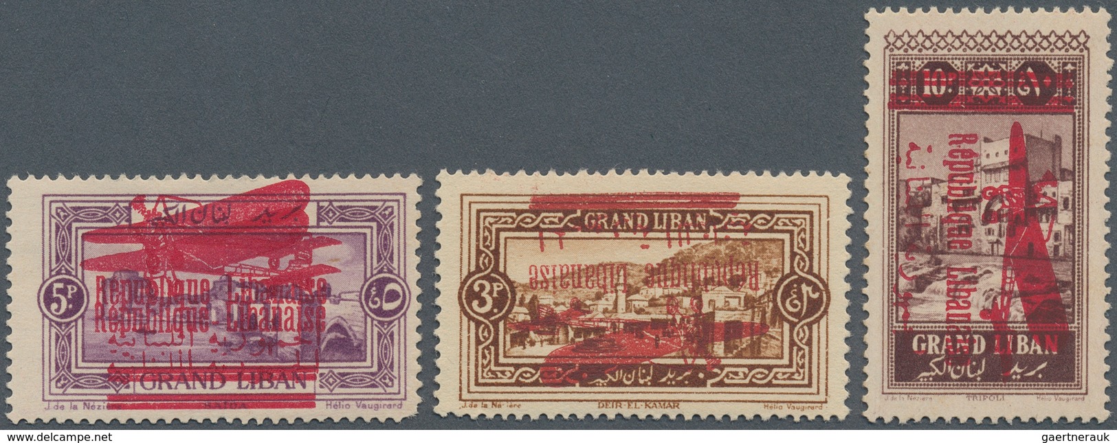 09369 Libanon: 1928-29, Air Mails Three Values Showing Double And Inverted Overprint, All Mint, Signed Cal - Liban