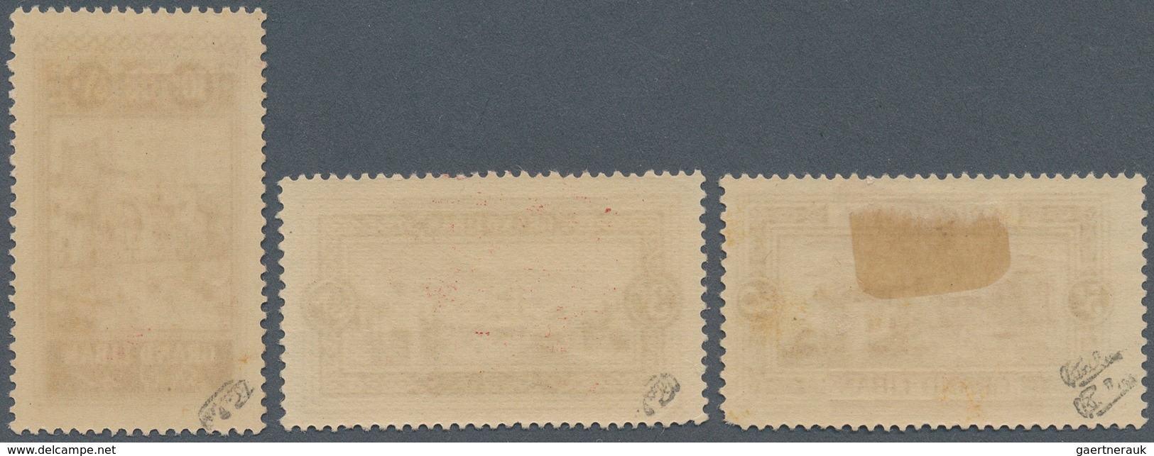 09369 Libanon: 1928-29, Air Mails Three Values Showing Double And Inverted Overprint, All Mint, Signed Cal - Libanon