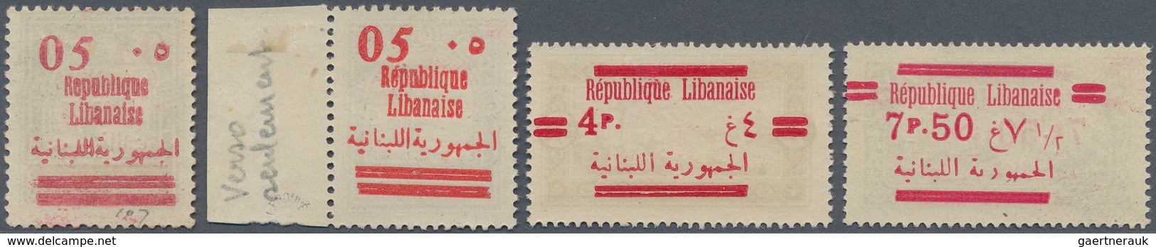 09371 Libanon: 1928, Group Of Four Varieties: 05 On 0.10pi. "ovp. On Reverse", "ovp. On Front And On Rever - Libanon