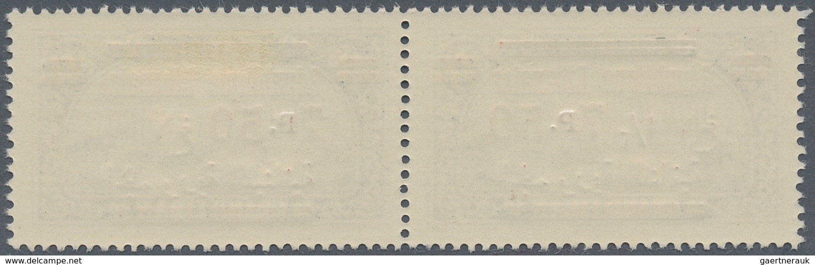 09372 Libanon: 1928, 7.50pi. On 2.50pi. Greenish Blue, Horiz. Pair, Left Stamp Showing "French And Arabic - Libanon
