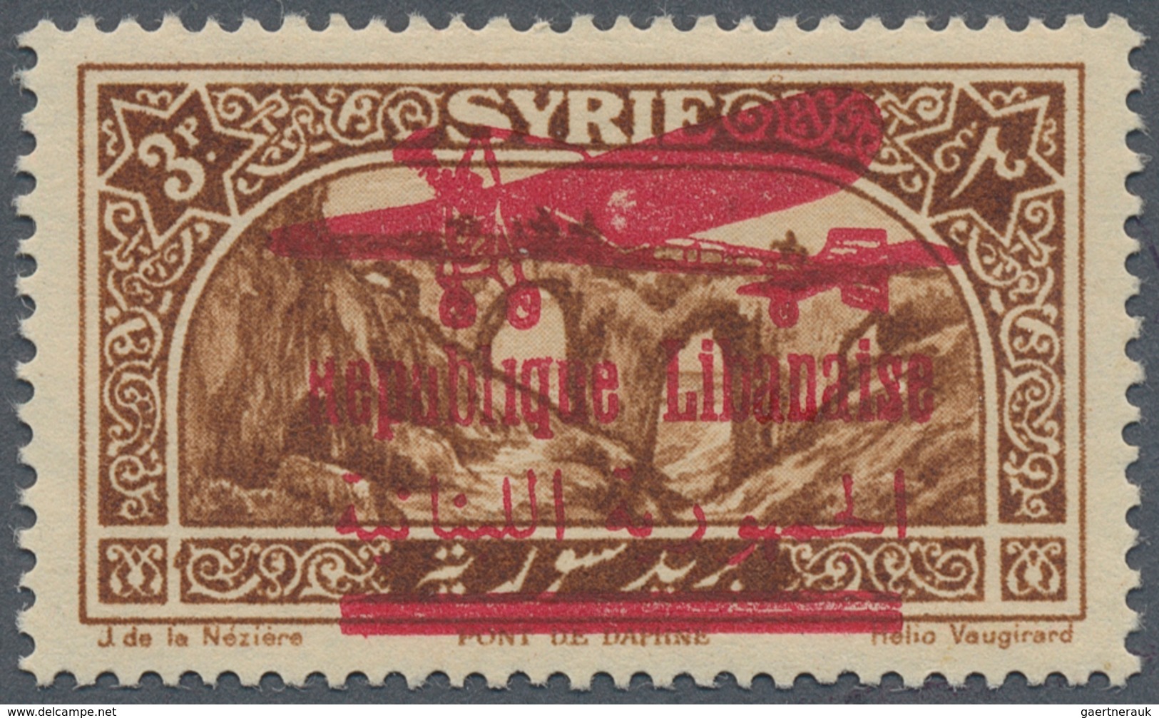 09379 Libanon: 1928, Airmails, 3pi. Brown, Mistakenly Overprinted Syria Stamp, Mint O.g. With Hinge Remnan - Liban