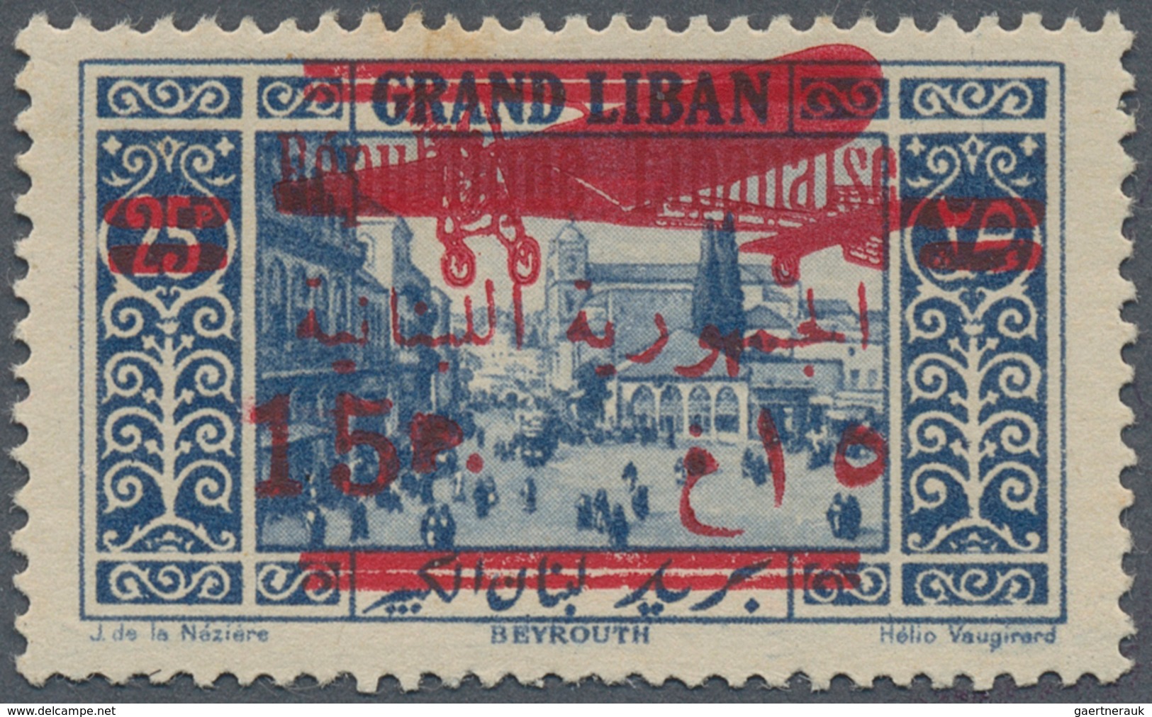09382 Libanon: 1929, Airmails 15pi. On 25pi. "Small Cipher 15", Fresh Colour, Well Perforated, Unmounted M - Liban