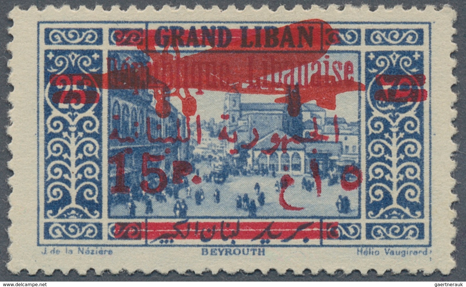 09383 Libanon: 1929, Airmails 15pi. On 25pi. "Small Cipher 15", Fresh Colour, Well Perforated, Mint O.g. P - Libano