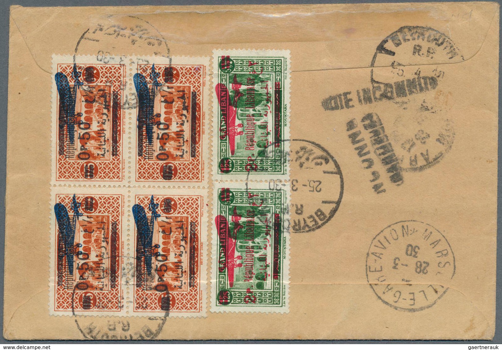 09385 Libanon: 1930. Error On Airmail Stamp Yvert 12A And Another Ten Stamp On Registered Airmail Cover (f - Libanon