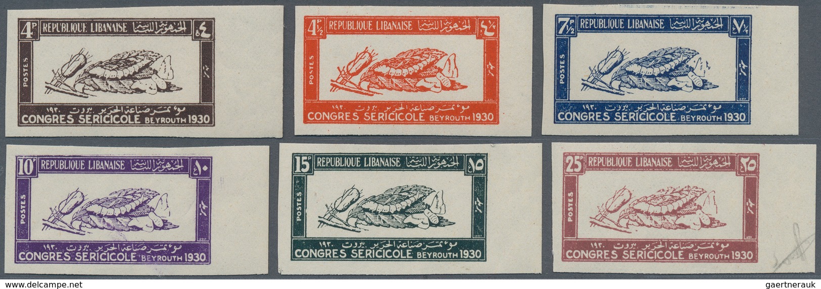 09386 Libanon: 1930, Silk Worm Grower's Congress, Right Marginal Set IMPERFORATE, Mint O.g. Previously Hin - Liban