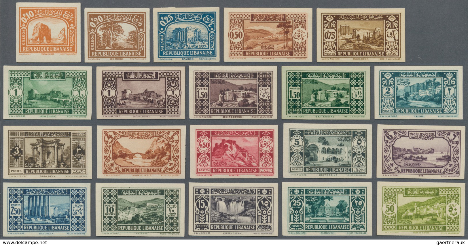 09389 Libanon: 1930/1931, Definitives Pictorials, 0.10pi. To 100pi., Complete Set Of 21 Values Imperforate - Libanon