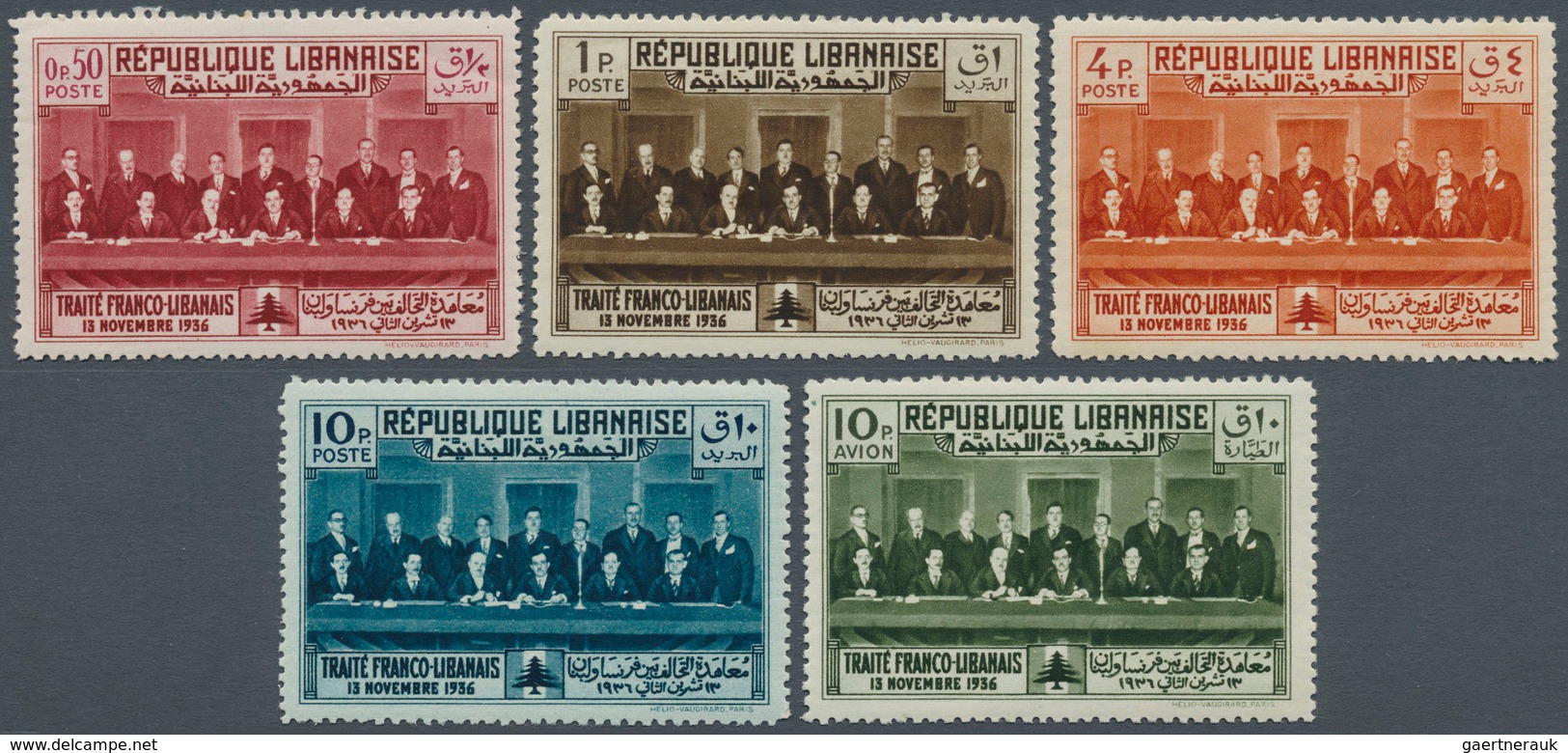 09393 Libanon: 1936, Franco-Lebanese Treaty, Not Issued, Complete Set Of Five Values, Unmounted Mint (4pi. - Liban