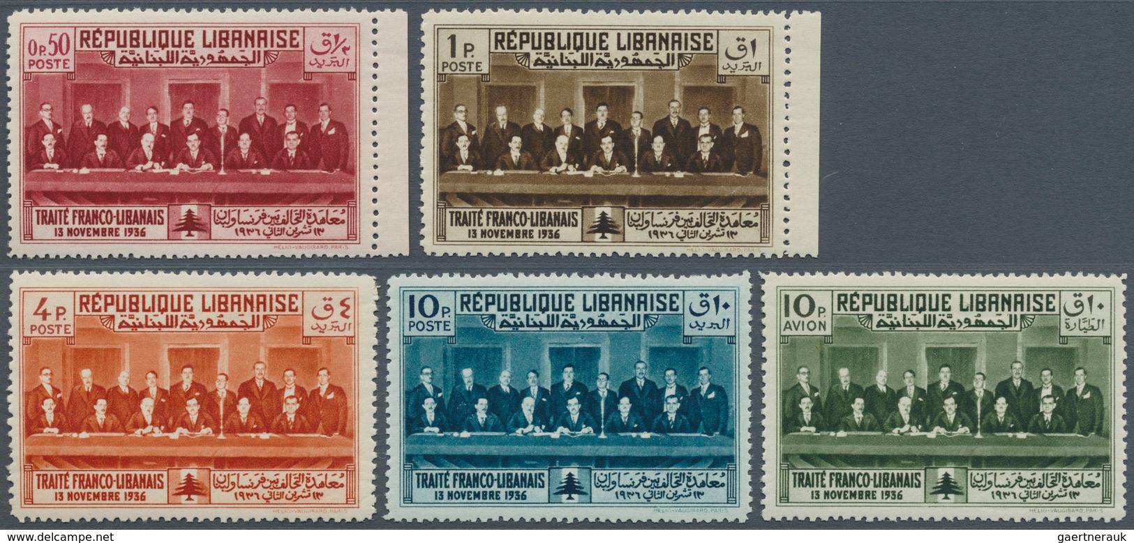 09394 Libanon: 1936, Franco-Lebanese Treaty, Not Issued, Complete Set Of Five Values, Unmounted Mint (4pi. - Liban