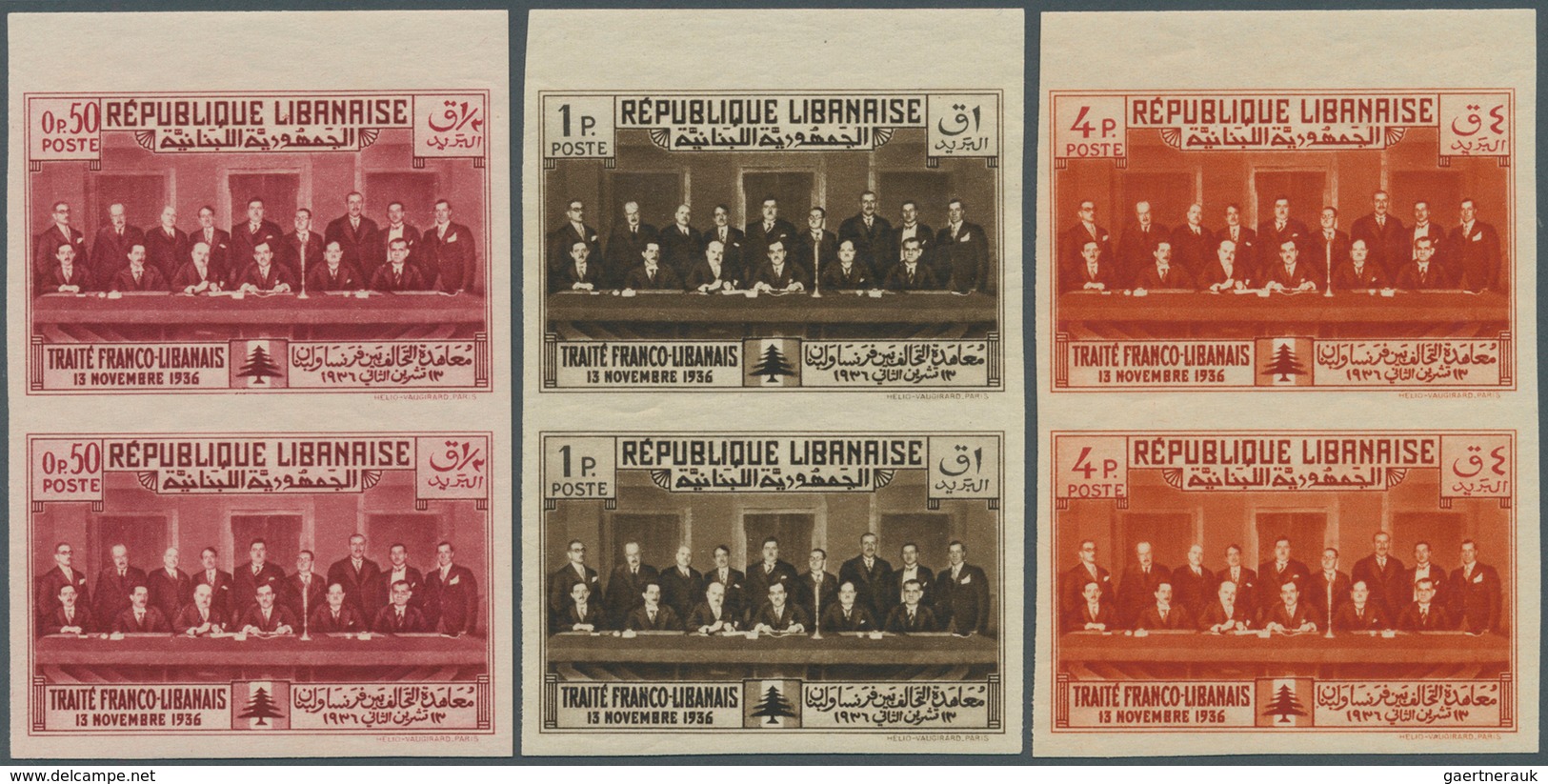 09398 Libanon: 1936, Franco-Lebanese Treaty, Not Issued, Complete Set Of Five Values As IMPERFORATE Top Ma - Libanon