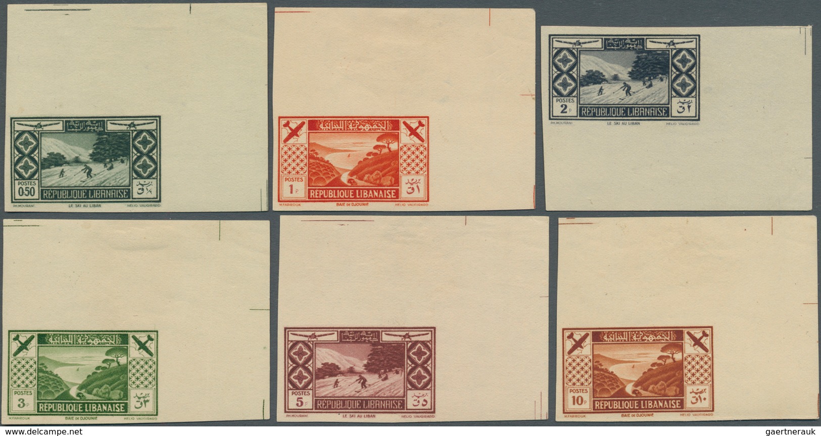 09408 Libanon: 1936, Tourism, 0.50pi. To 25pi., Complete Set Of Eight Values, IMPERFORATE From The (mainly - Liban