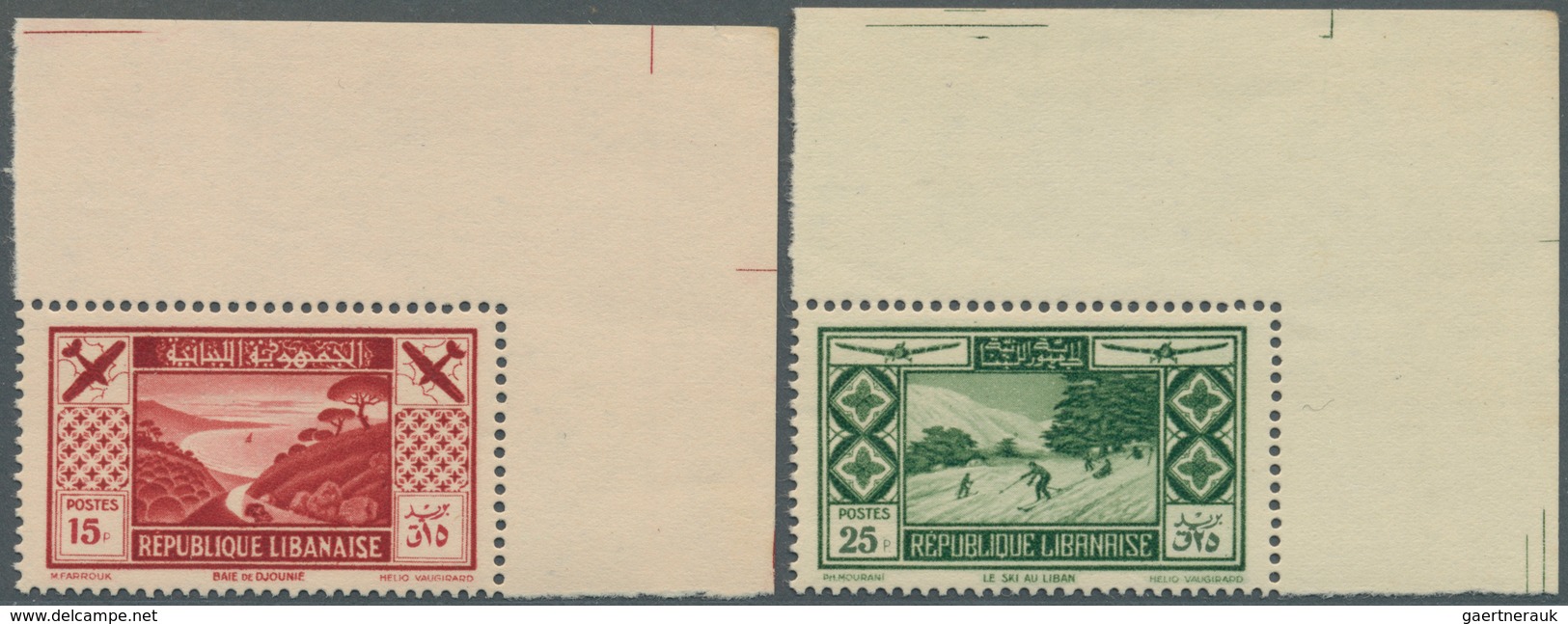 09410 Libanon: 1936, Tourism, 0.50pi. To 25pi., Complete Set Of Eight Values From The Upper Right Corner O - Libanon