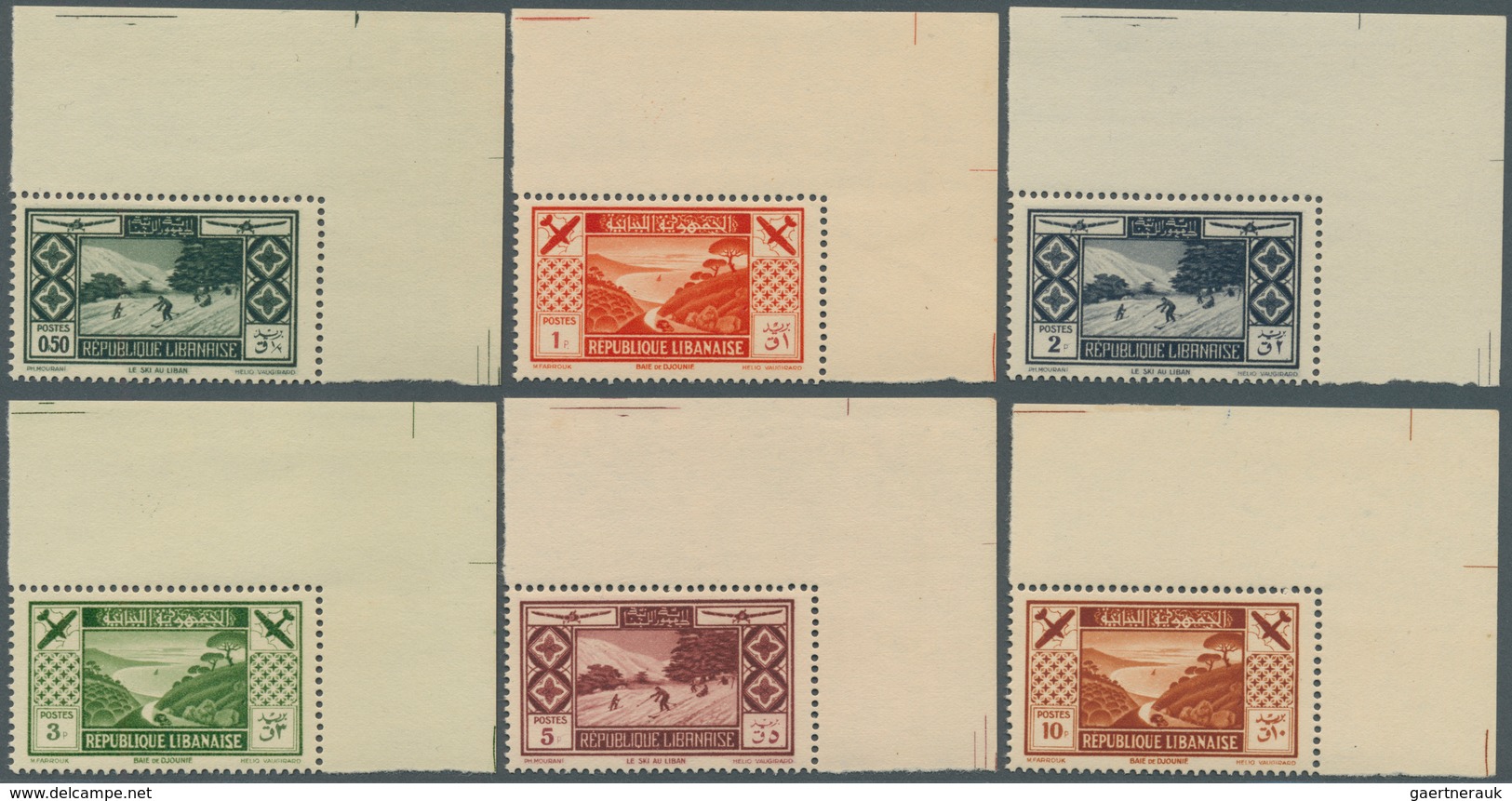 09410 Libanon: 1936, Tourism, 0.50pi. To 25pi., Complete Set Of Eight Values From The Upper Right Corner O - Libanon