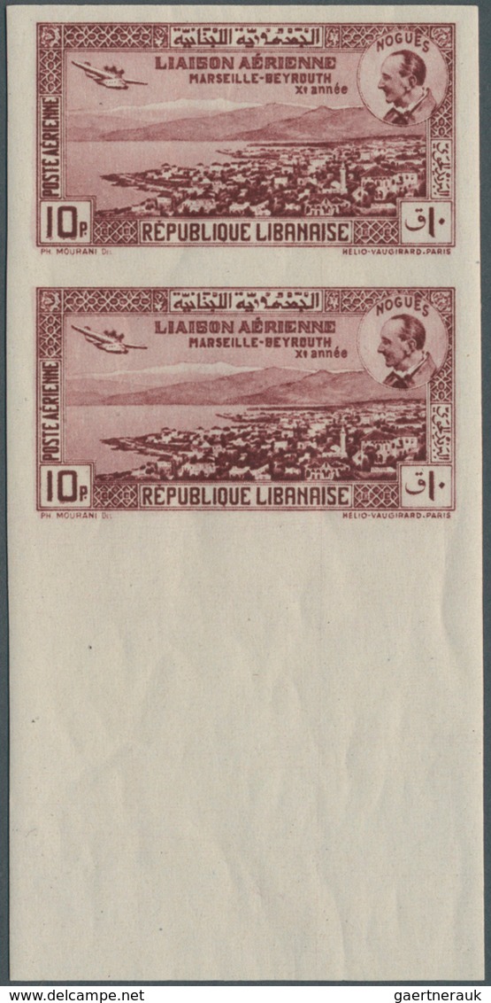 09421 Libanon: 1938, 10th Anniversary First Flight Marseille-Beirut, 10pi. Brownish Lilac, IMPERFORATE Bot - Libanon