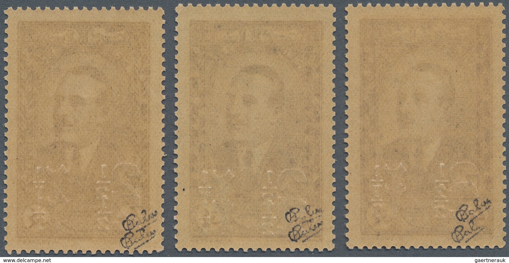 09426 Libanon: 1943, 2 1/2 Pi. On 4pi. Brown, Three Overprint Varieties, Red Double Overprint, Black Doubl - Liban