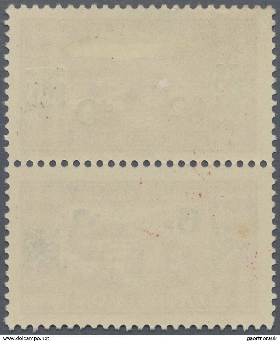 09427 Libanon: 1943, 6pi. On 7.50pi. Carmine, Overprint Proof Vertical Pair, Top Stamp With INVERTED GREEN - Libanon