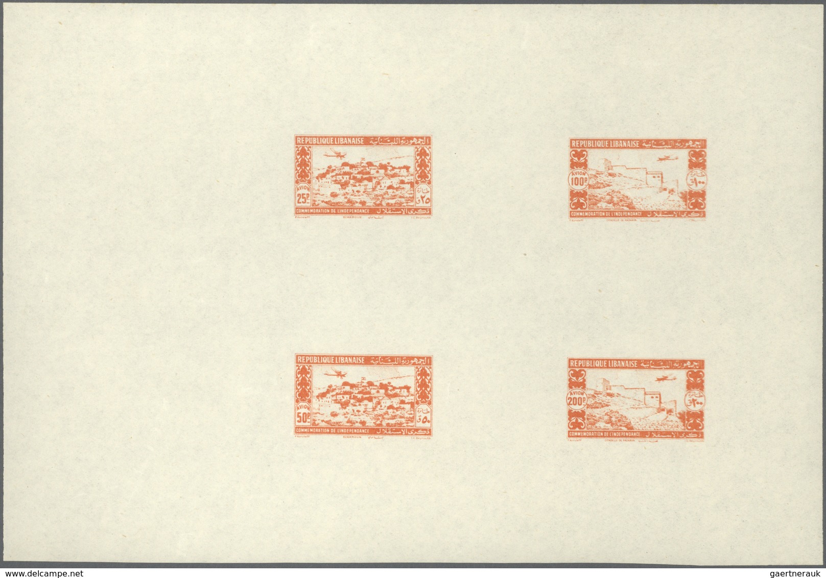 09443 Libanon: 1943, 2nd Anniversary Of Independence, Combined Proof Sheet In Orange On Gummed Paper, Show - Libanon