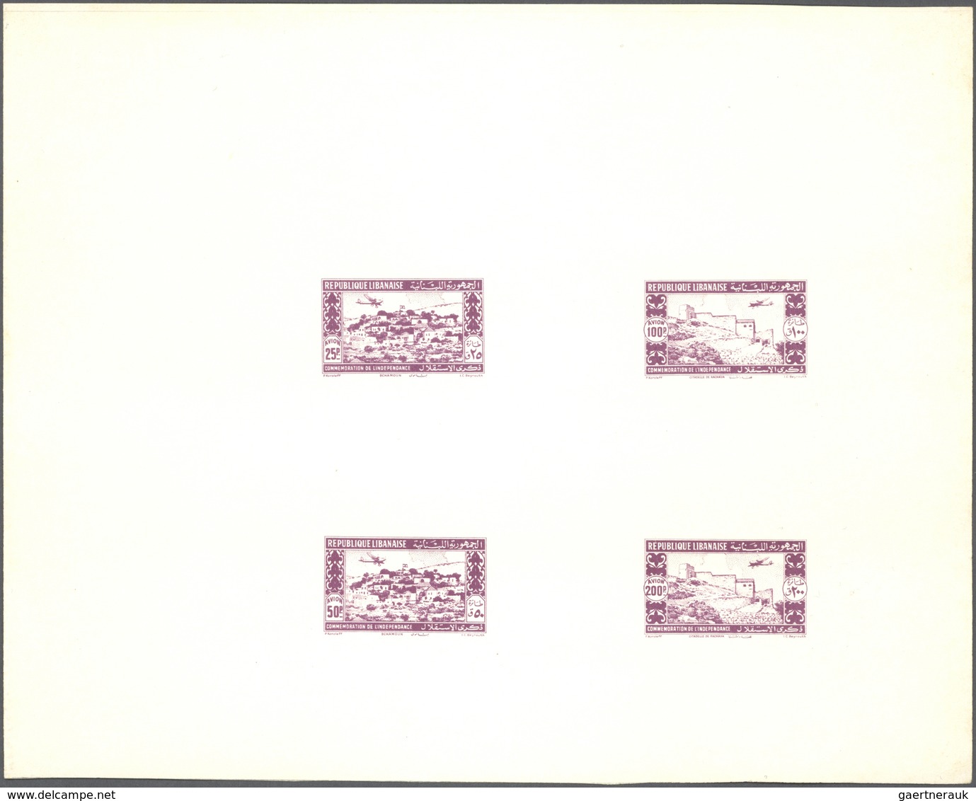 09451 Libanon: 1943, 2nd Anniversary Of Independence, Combined Proof Sheet In Purple On Bristol, Showing F - Libanon