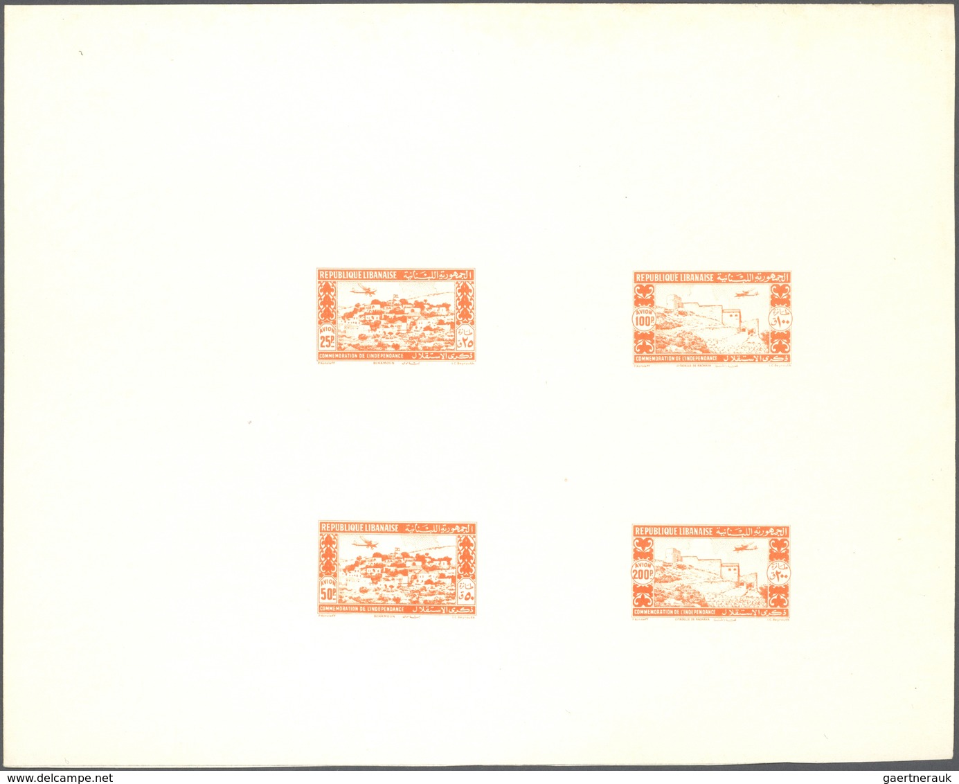 09453 Libanon: 1943, 2nd Anniversary Of Independence, Combined Proof Sheet In Orange On Bristol, Showing F - Liban