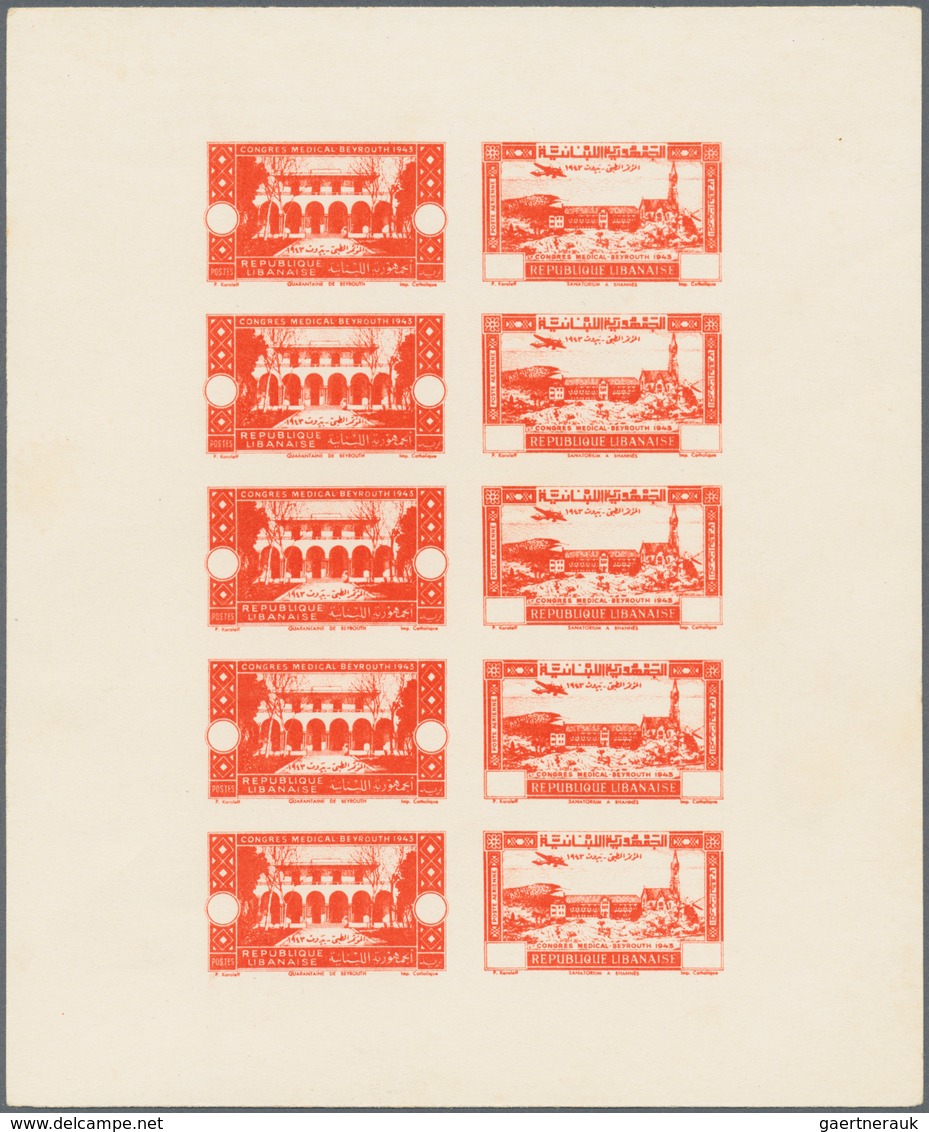 09467 Libanon: 1943, Medical Congress, Combined Proof Sheet In Orange On Bristol, Showing Five Se-tenant P - Libanon
