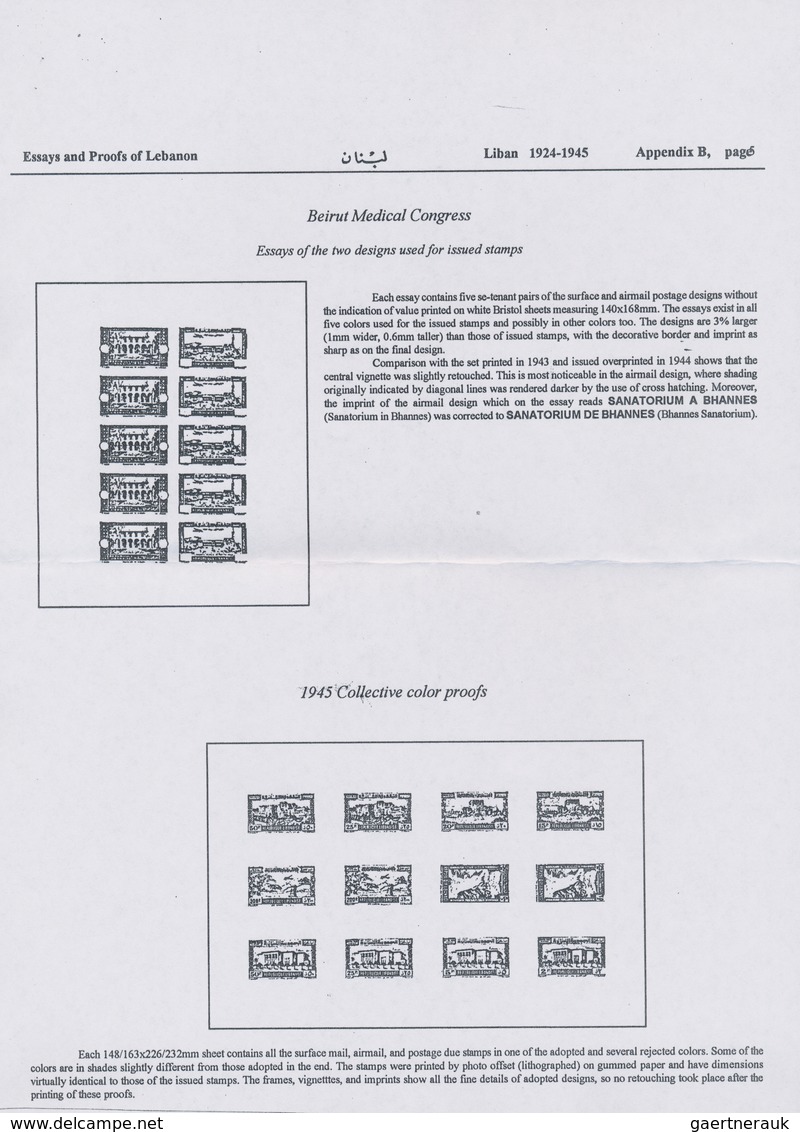 09468 Libanon: 1943, Medical Congress, Combined Proof Sheet In Blue On Bristol, Showing Five Se-tenant Pai - Liban