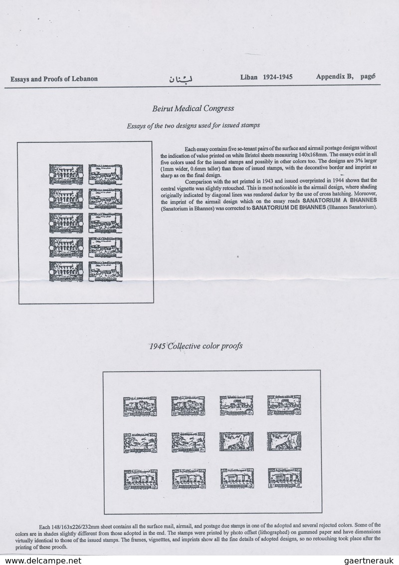 09469 Libanon: 1943, Medical Congress, Combined Proof Sheet In Slate On Bristol, Showing Five Se-tenant Pa - Libanon