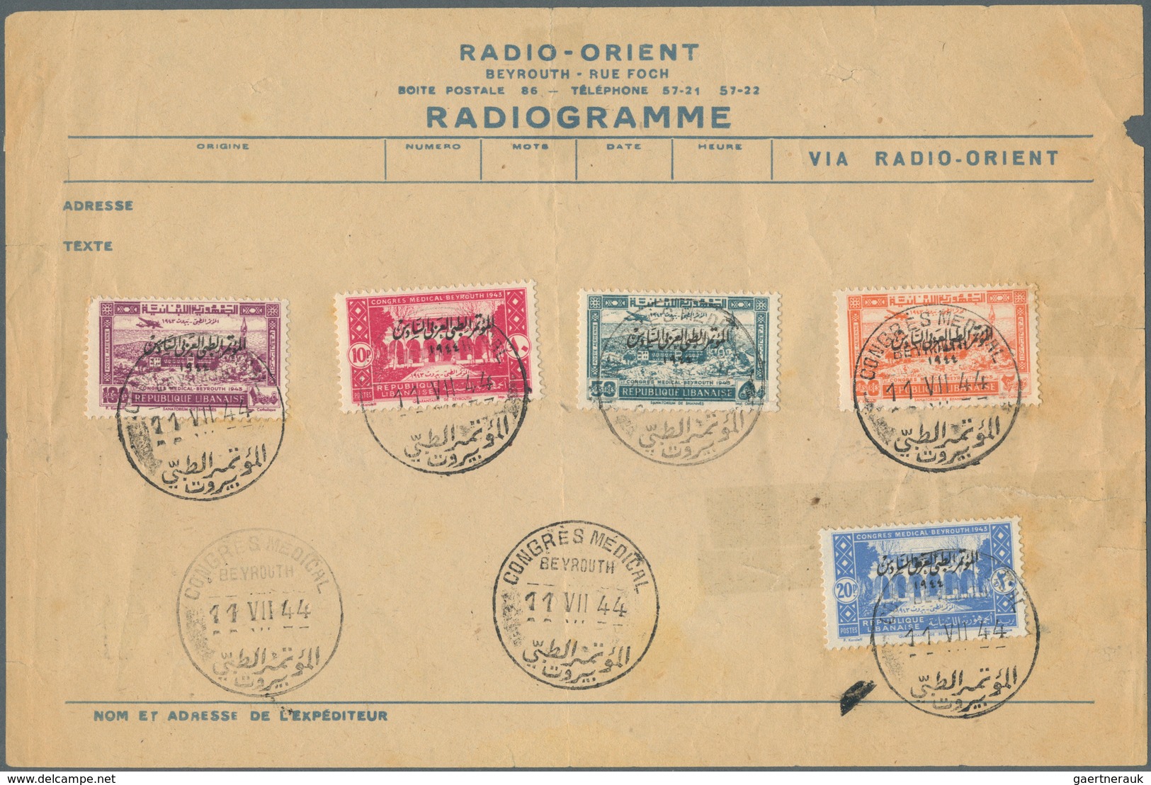 09472 Libanon: 1943, Medical Congress, Complete Set On Sheet (some Imperfections) Oblit. By Special Event - Libanon