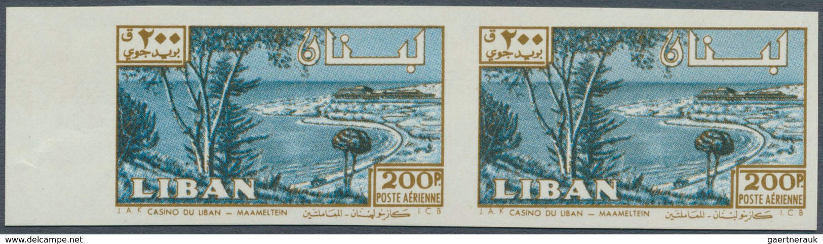 09527 Libanon: 1961, Airmail Stamp 200pia. 'Maameltein Bay' Imperforate PROOF Block Of Four In Ultramarine - Liban