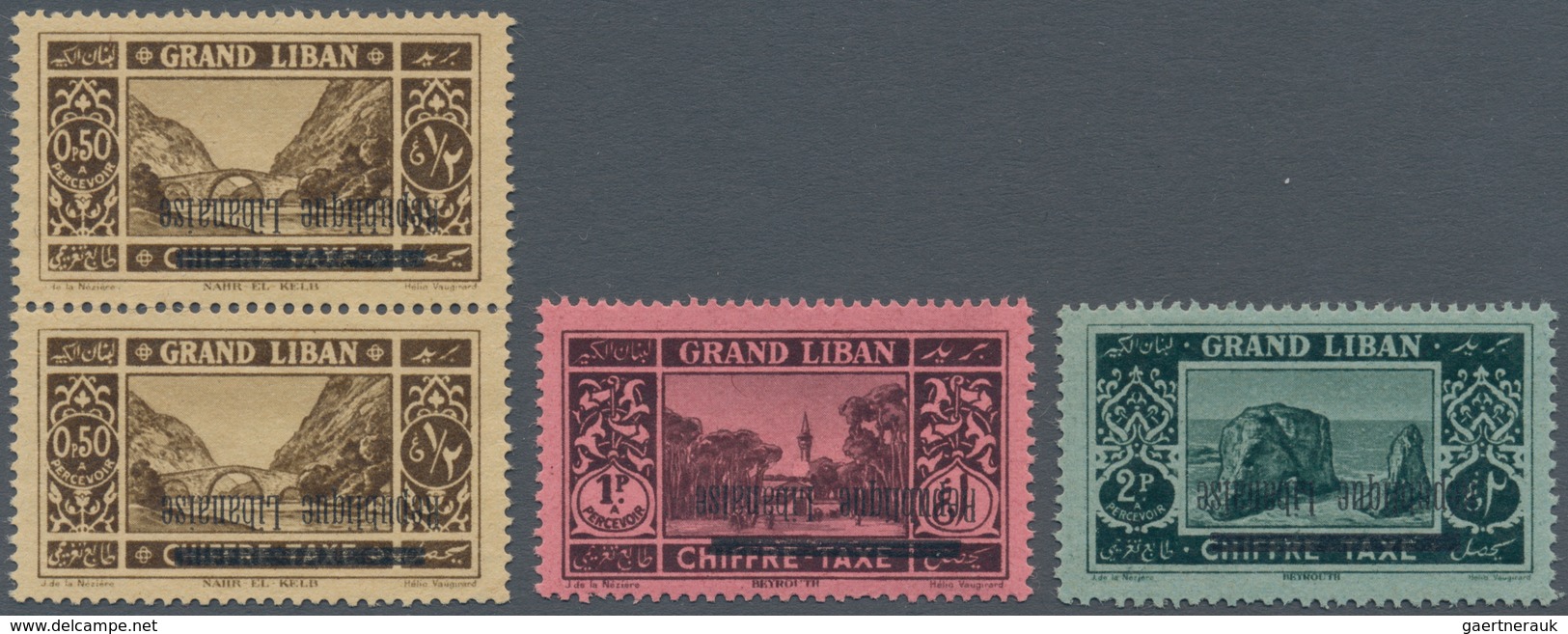 09532 Libanon - Portomarken: 1927, Postage Due Three Values "REPUBLIQUE LIBANAISE" Inverted Overprint, Pai - Liban