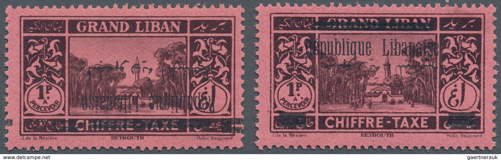 09534 Libanon - Portomarken: 1928, 1pi. Black On Rose With Inverted Arabic Overprint And Same Stamp With C - Libanon