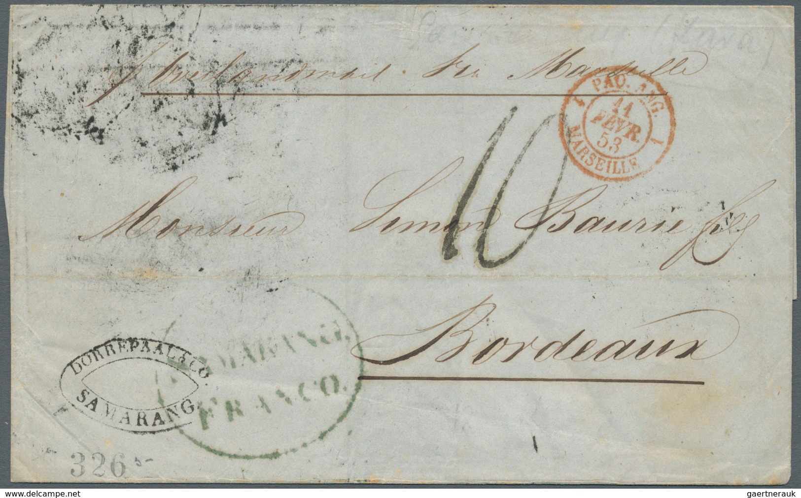 09579 Niederländisch-Indien: 1852, Folded Letter Cover From Samarang, Dated 23.12.1852, With Oval Handstam - Niederländisch-Indien