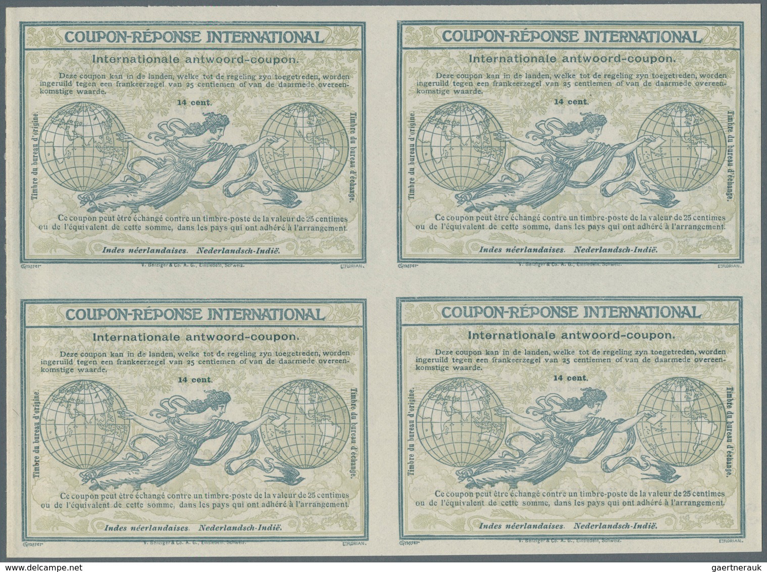 09581 Niederländisch-Indien: Design "Rome" 1906 International Reply Coupon As Block Of Four 14 C. Nederlan - Niederländisch-Indien