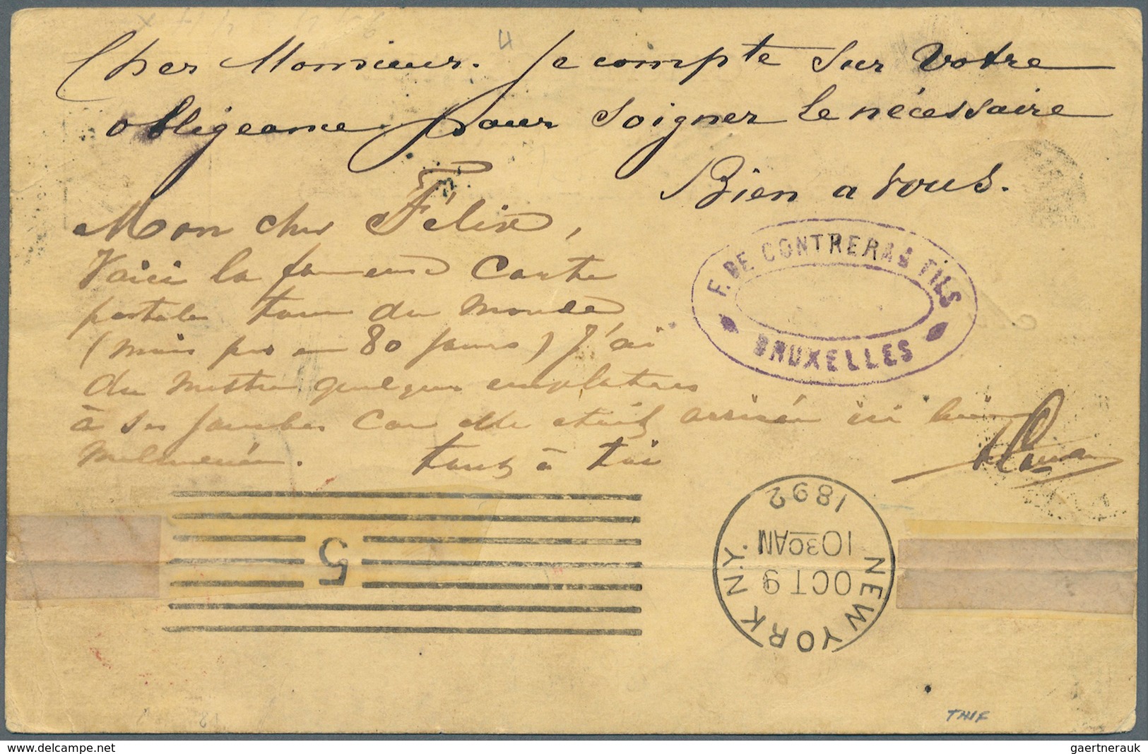 09582 Niederländisch-Indien: 1892 World Around: Belgian PS Card Back To Belgium Via New York (franked US 2 - Niederländisch-Indien