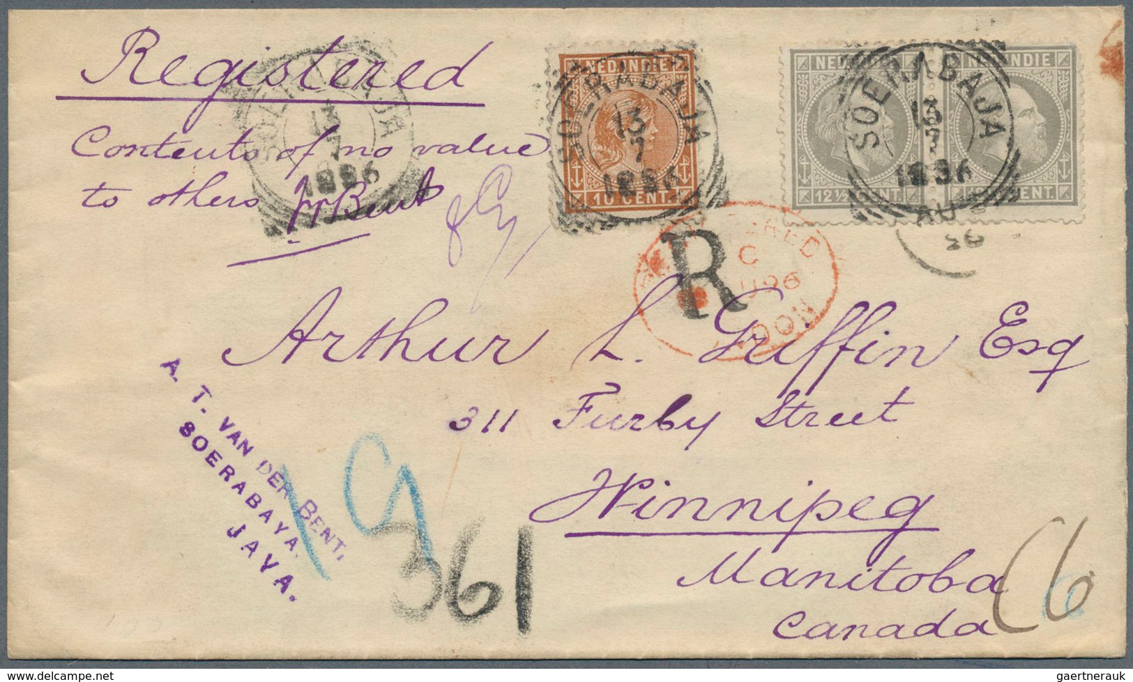 09584 Niederländisch-Indien: 1896, 10 C Redbrown Wilhelmina Together With Horizontal Pair 12 1/2 C Grey Wi - Indes Néerlandaises