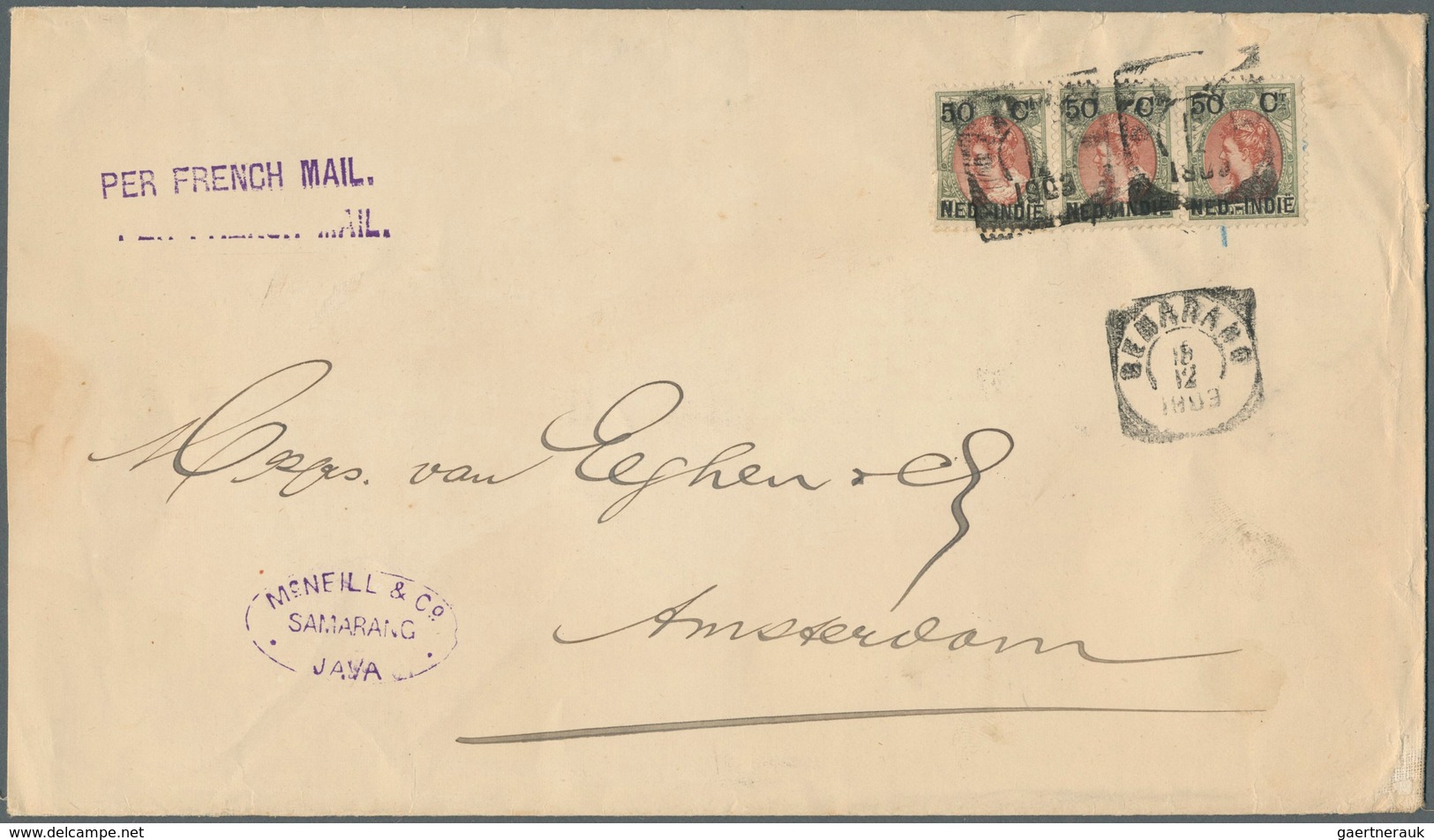 09585 Niederländisch-Indien: 1903, Business Letter Franked With 50 Cent. Wilhelmina In Strip Of Three, Lef - Indes Néerlandaises